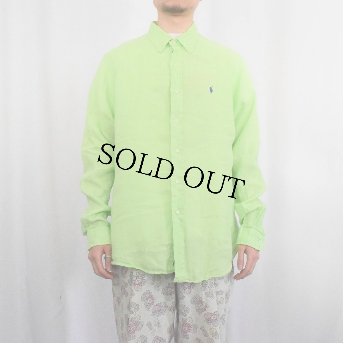 画像2: POLO Ralph Lauren "Custom Fit" リネンボタンダウンシャツ L (2)