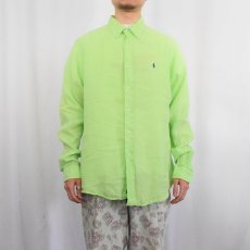 画像2: POLO Ralph Lauren "Custom Fit" リネンボタンダウンシャツ L (2)