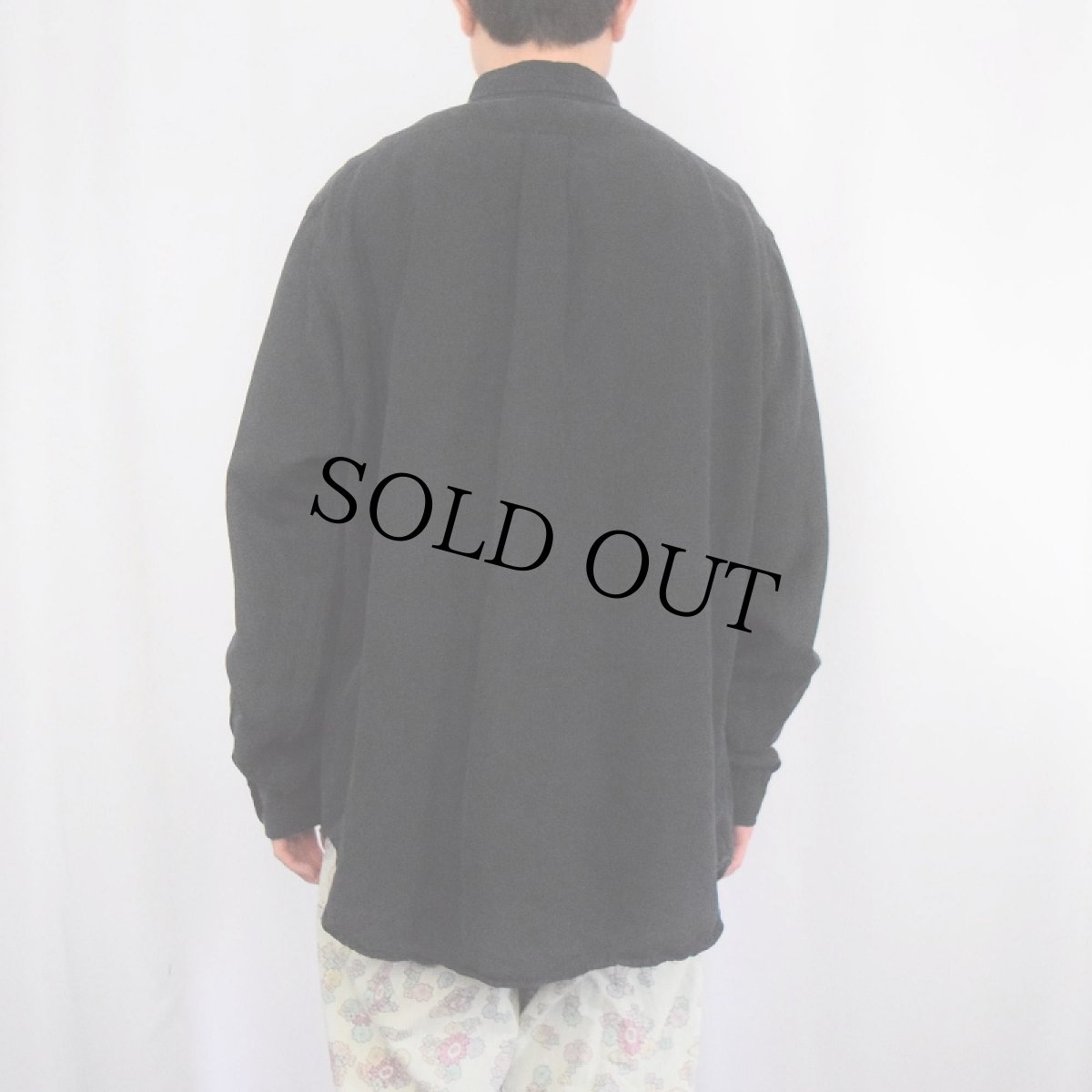 画像3: Ralph Lauren "CLASSIC FIT" ロゴ刺繍 シルク×リネン ボタンダウンシャツ BLACK L (3)