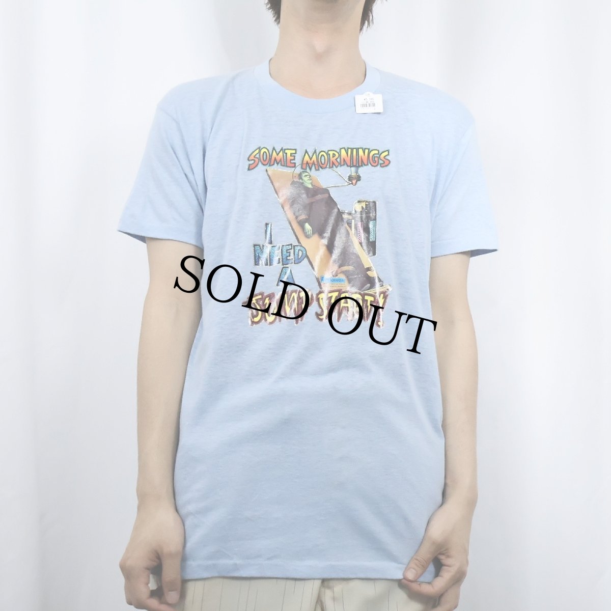画像2: 80's FRANKENSTEIN "SOME MORNINGS I NEED A JUMP START!" モンスター ラメプリントTシャツ (2)