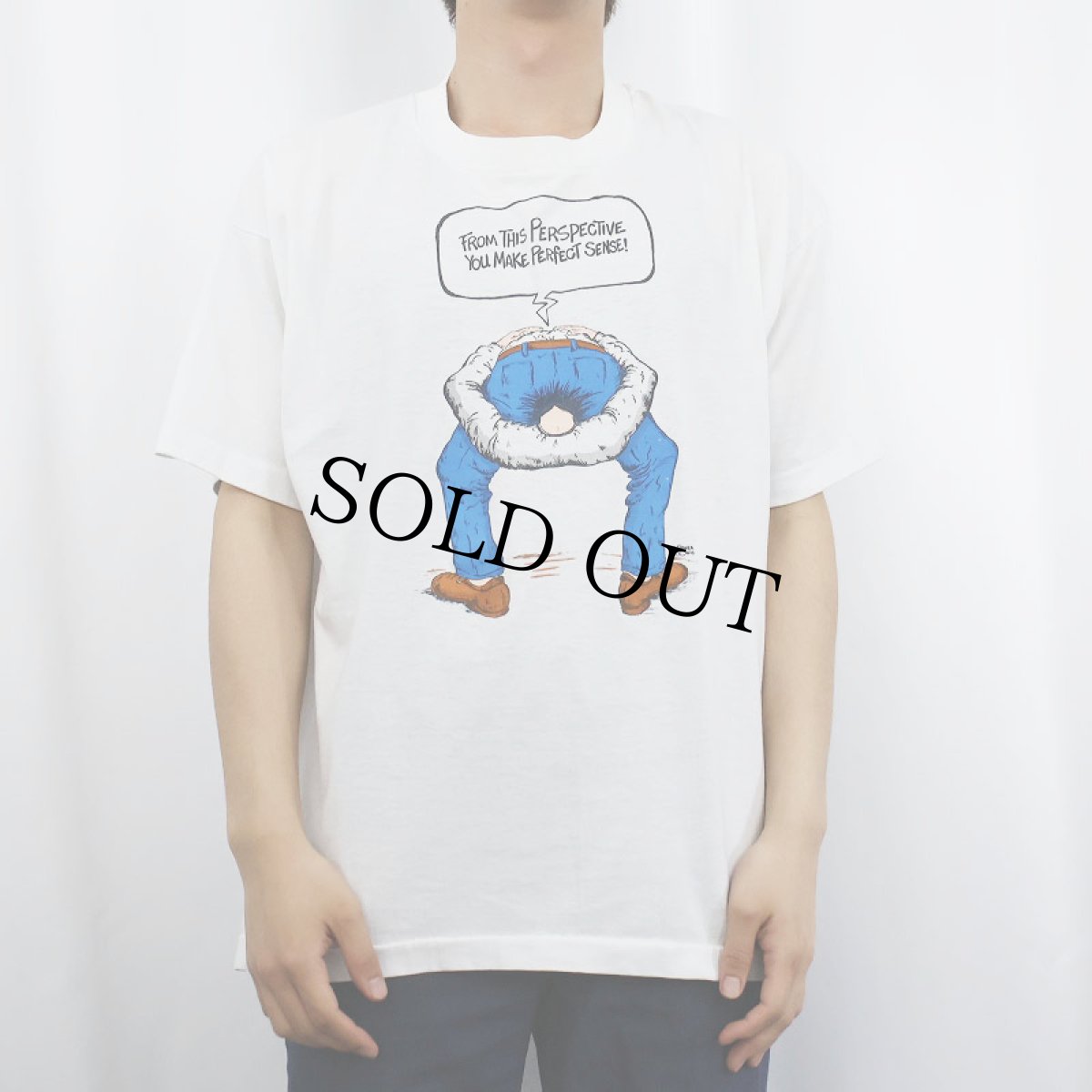 画像2: 90's USA製 "FROM THIS PERSPECTIVE YOU MAKE PERFECT SENSE !" シュールプリントTシャツ XL (2)