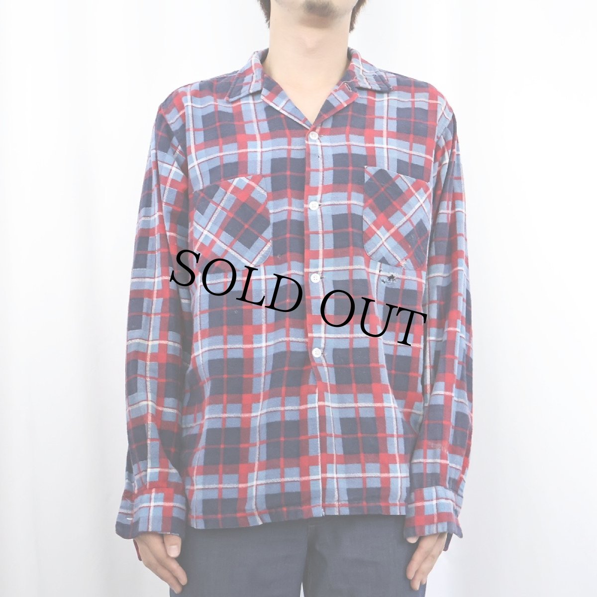 画像2: 60's TOP SALL チェック柄 プリントネルシャツ M (2)