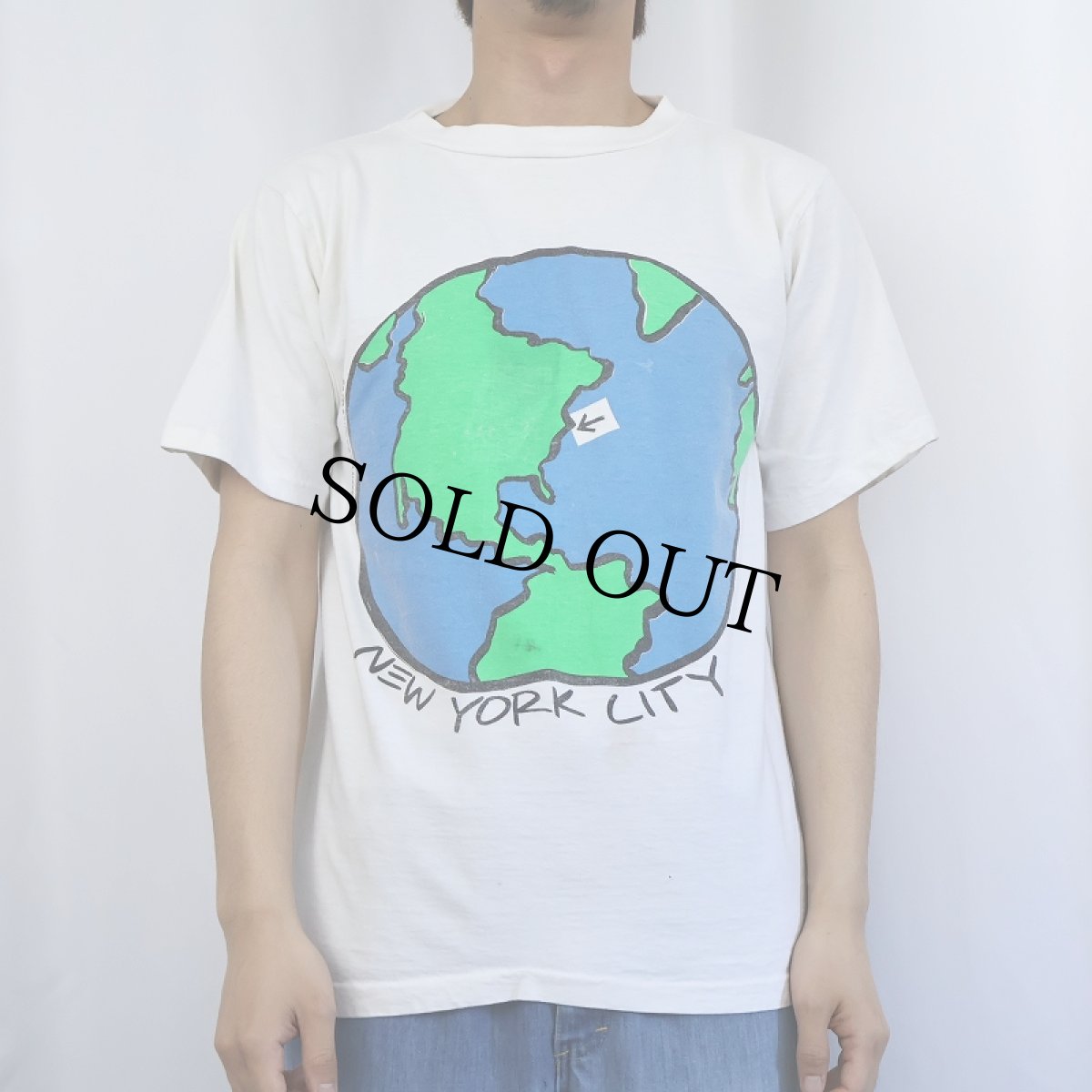 画像2: 80's〜 GRAVITY GRAPHICS "NEW YORK CITY" 地球イラストプリントTシャツ XL (2)