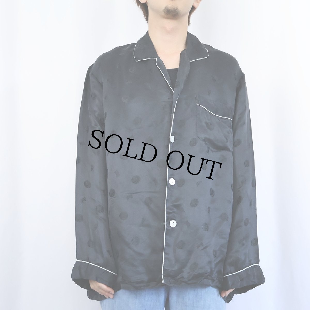 画像2: 長寿牌 総柄 シルクパジャマシャツ BLACK SIZE56 (2)