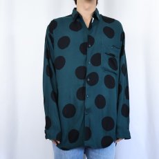 画像2: 90's〜 INDEX ドット柄 レーヨンシャツ GREEN L (2)