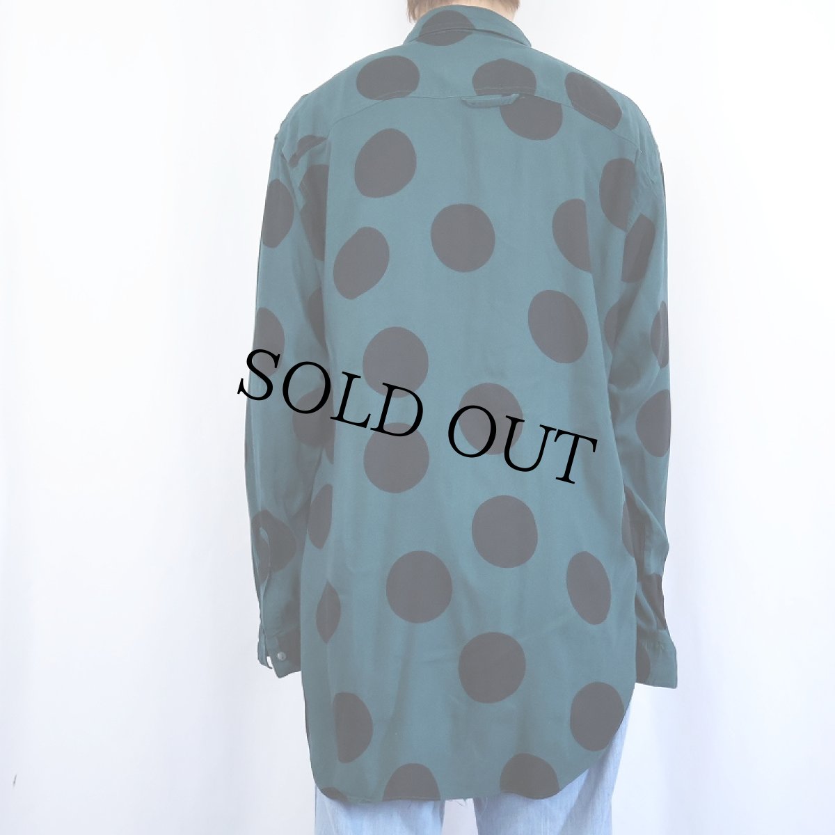 画像3: 90's〜 INDEX ドット柄 レーヨンシャツ GREEN L (3)