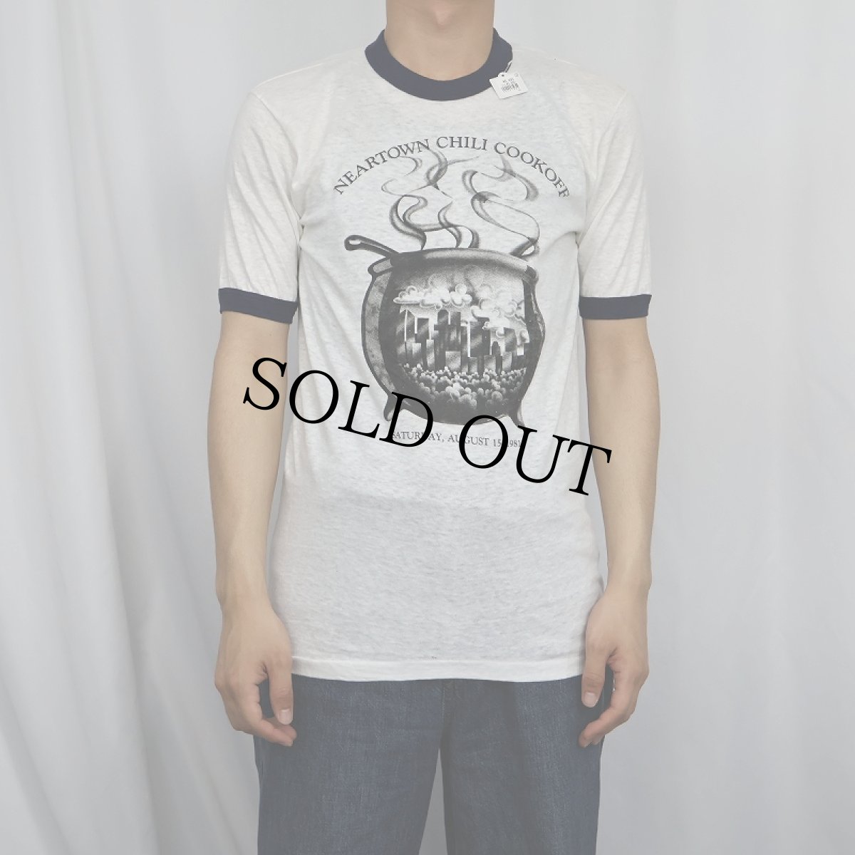 画像2: 80's USA製 "NEARTOWN CHILL COOKOFF" プリントリンガーTシャツ NAVY M (2)