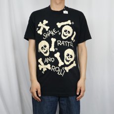 画像2: 80's USA製 "SHAKE RATTLE AND ROLL!" スカルプリントTシャツ BLACK XL (2)