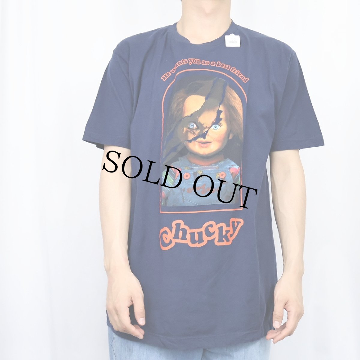 画像2: Child's Play "Chucky" ホラー映画プリントTシャツ NAVY L (2)