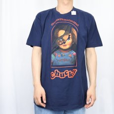 画像2: Child's Play "Chucky" ホラー映画プリントTシャツ NAVY L (2)