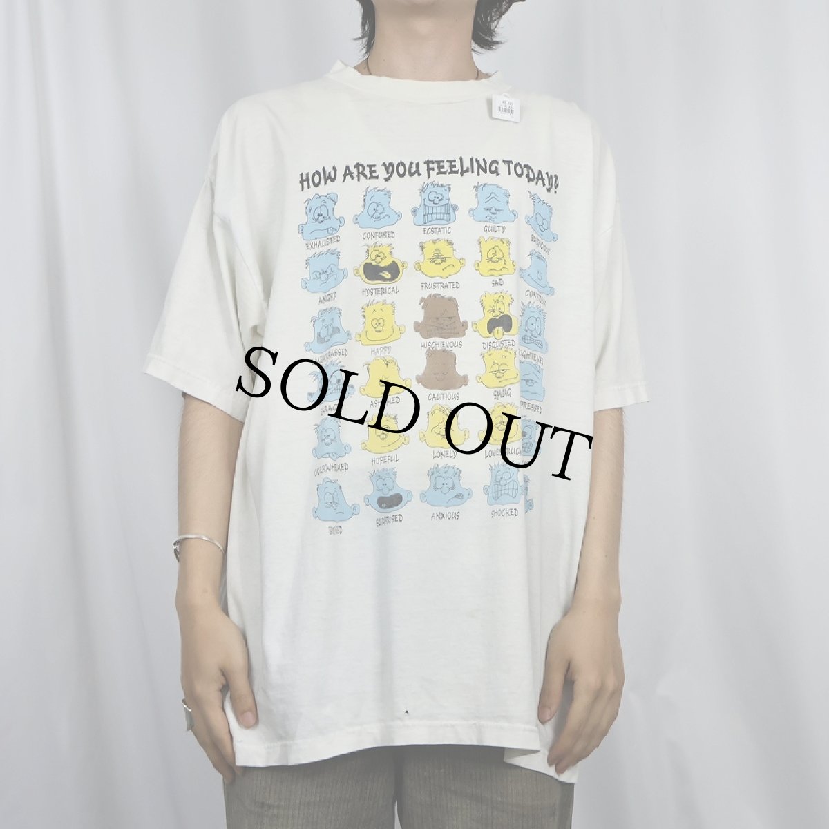 画像2: 90's "HOW ARE YOU FEELING TODAY" シュールイラストプリントTシャツ XL (2)