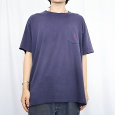 画像2: 90's POLO Ralph Lauren USA製 ロゴ刺繍 ポケットTシャツ NAVY L (2)