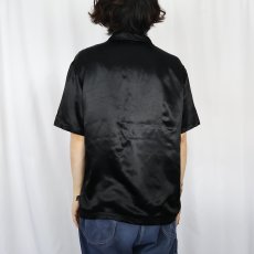 画像3: 90's〜 POP ICON 刺繍切り替え サテンオープンカラーシャツ BLACK  (3)