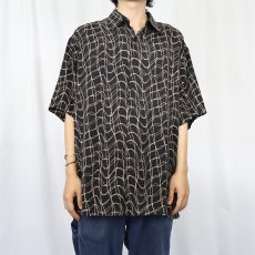 画像2: 90's PERRY ELLIS 総柄 シルクシャツ BLACK L (2)