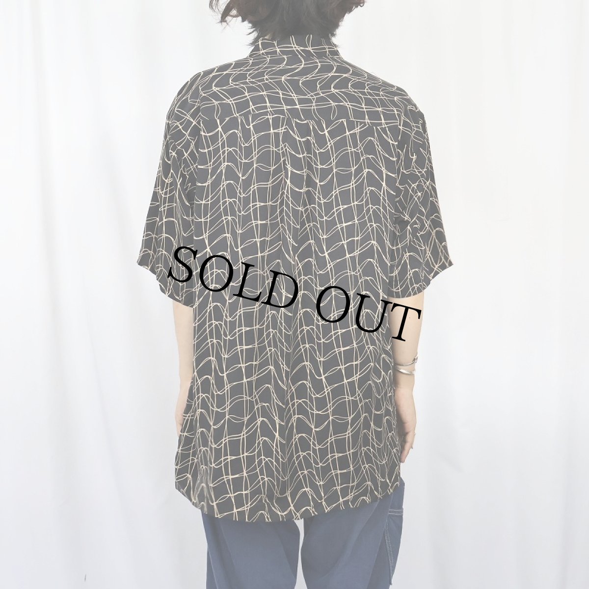 画像3: 90's PERRY ELLIS 総柄 シルクシャツ BLACK L (3)