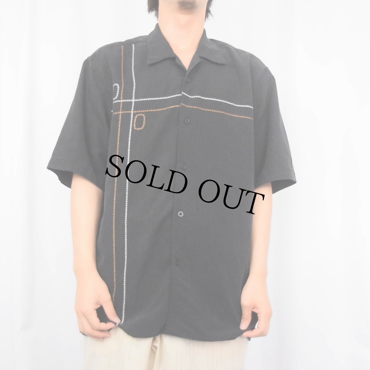 画像2: Cubavera 刺繍デザイン レーヨンオープンカラーシャツ BLACK M (2)