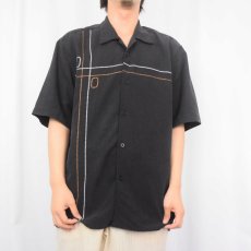 画像2: Cubavera 刺繍デザイン レーヨンオープンカラーシャツ BLACK M (2)