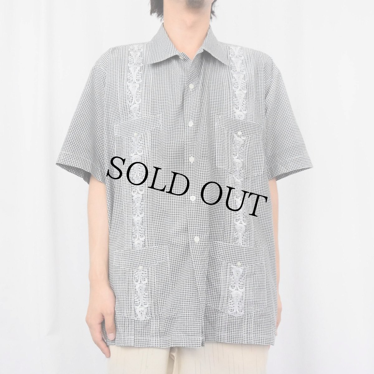 画像2: GUAYABERA ギンガムチェック柄 刺繍デザイン キューバシャツ XL (2)
