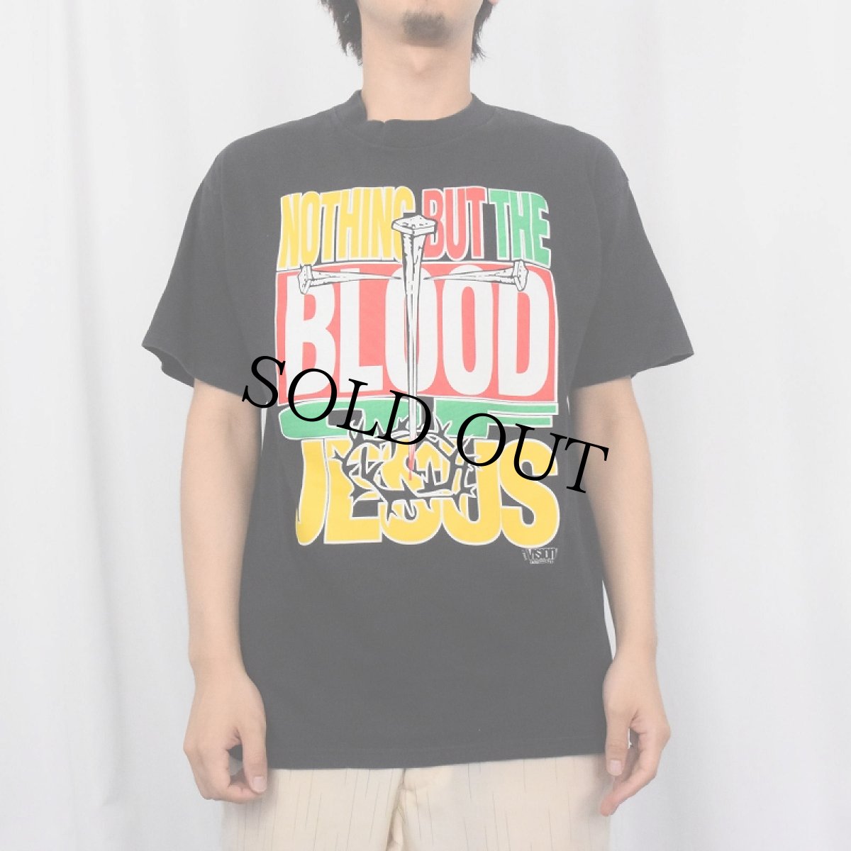画像3: 90's USA製 "NOTHING BUT THE BLOOD OF JESUS" ジーザスプリントTシャツ BLACK L (3)