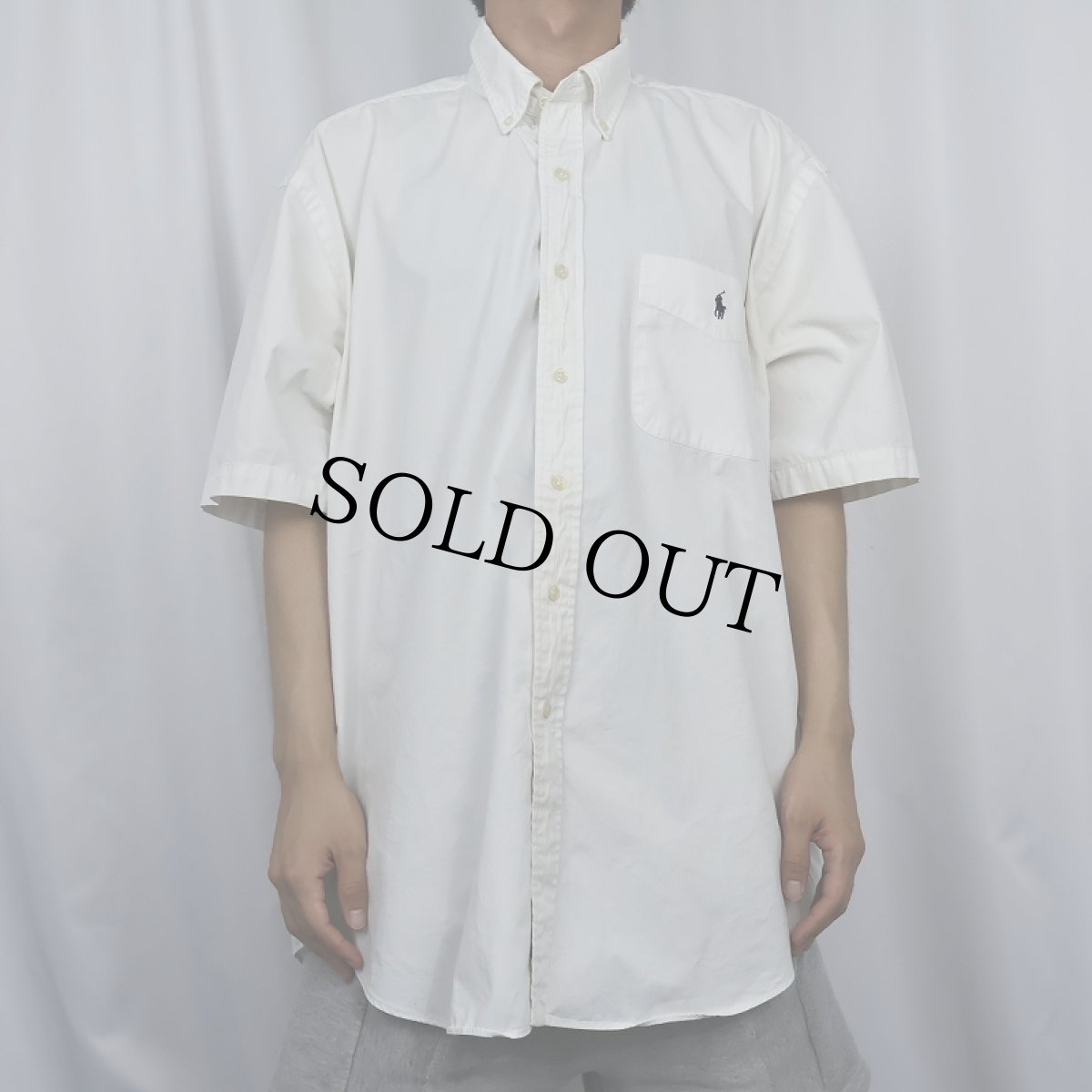 画像2: Ralph Lauren "BLAKE" ロゴ刺繍 コットンボタンダウンシャツ L (2)