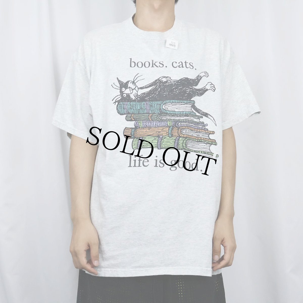 画像2: Edward Gorey USA製 "books.cats." プリントTシャツ  (2)