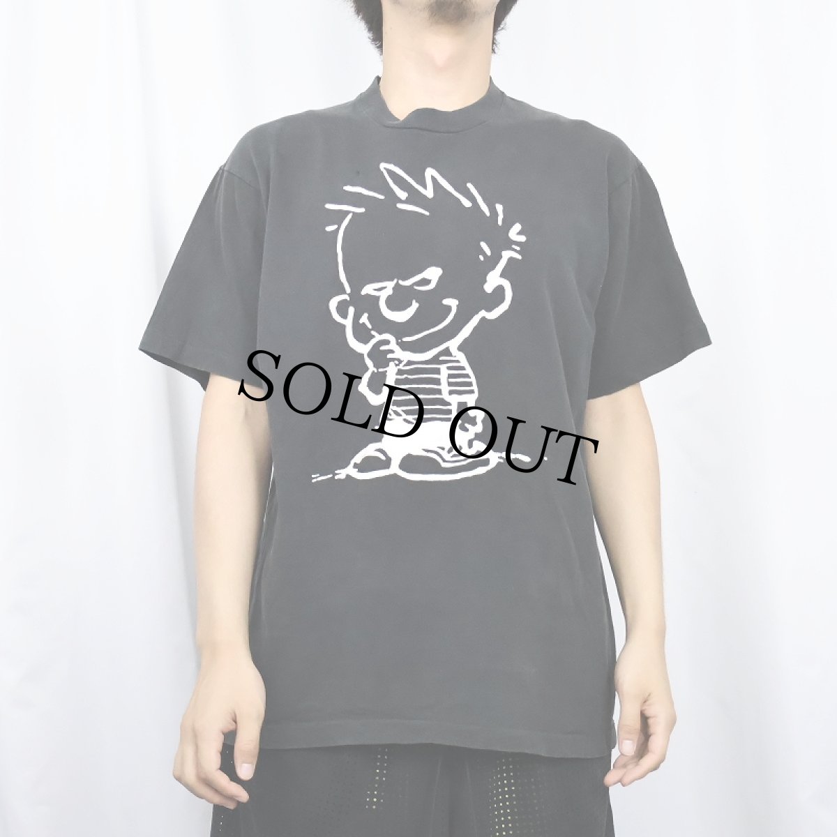 画像2: 90's Calvin and Hobbes USA製 キャラクタープリントTシャツ BLACK L (2)