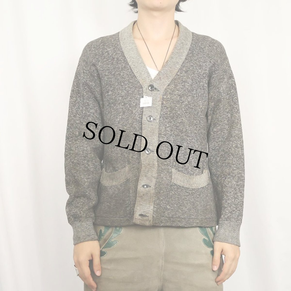 画像2: 40〜50's PENNEY'S パチポケ ゴマ塩スウェットカーディガン SIZE36 (2)