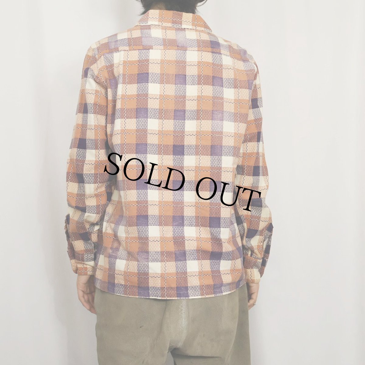 画像3: 50~60's Pilgrim チェック柄 オープンカラー プリントネルシャツ SIZE15-15 1/2 (3)