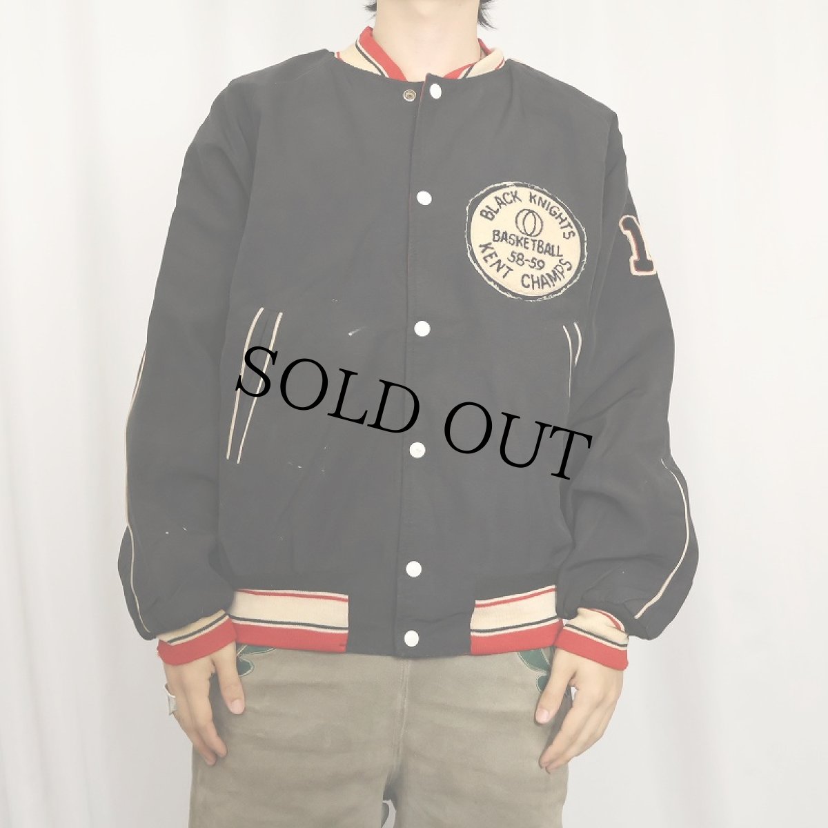 画像3: 50's "BLACK KNIGHTS BASKETBALL" パッチ付き リバーシブル コットンサテンスタジャン BLACK (3)