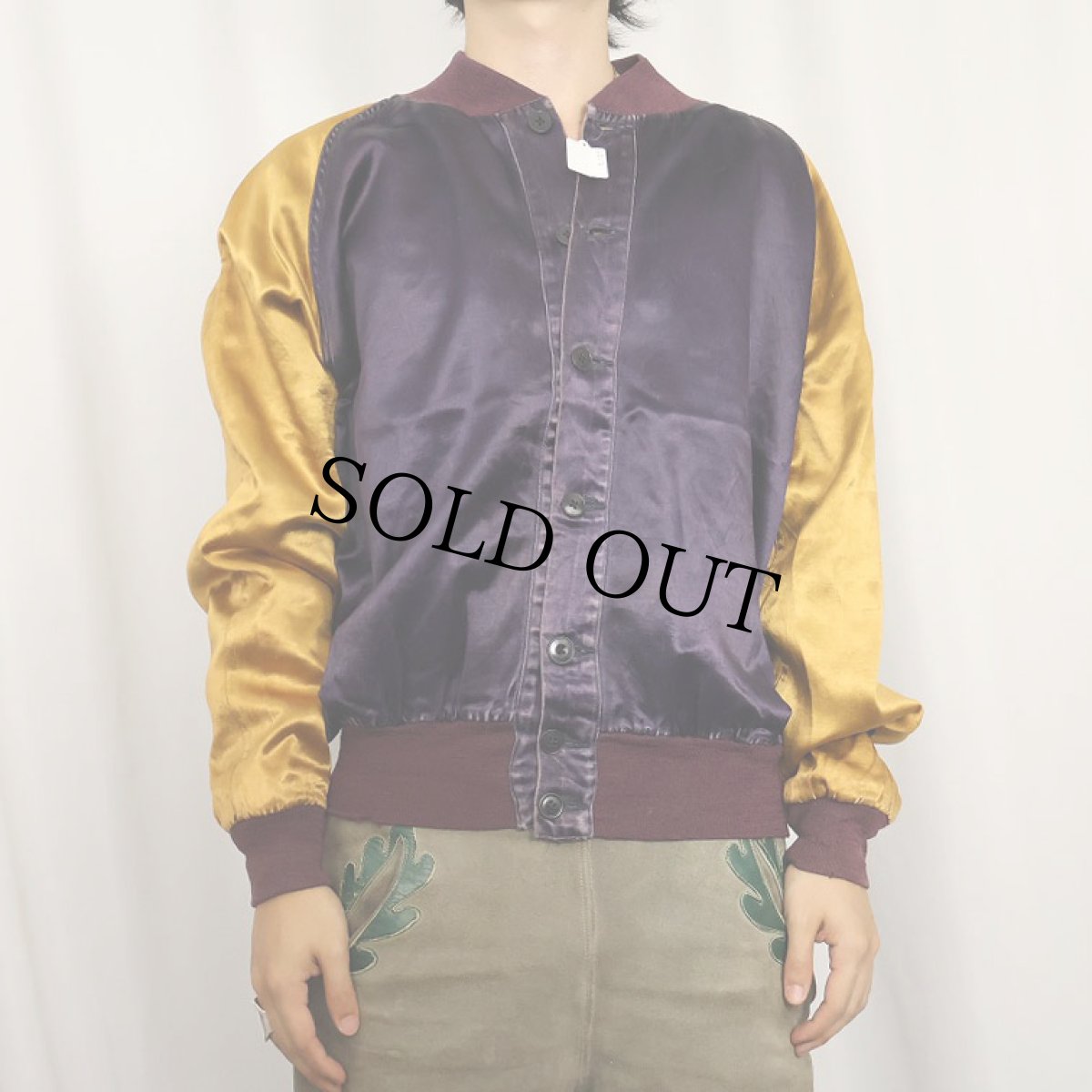 画像3: 40〜50's Wilson USA製 "MADISON EAST" チェーン刺繍 サテンボタンスタジャン SIZE42 (3)