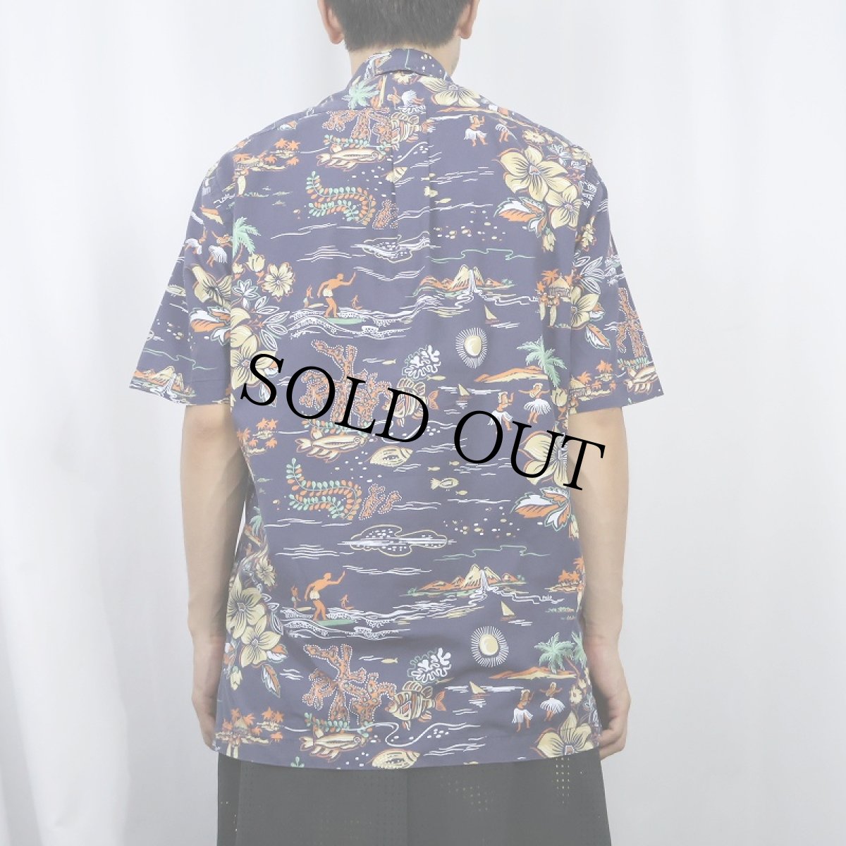 画像3: 90's POLO SPORT Ralph Lauren オールオーバーパターン コットンアロハシャツ NAVY S (3)