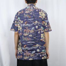 画像3: 90's POLO SPORT Ralph Lauren オールオーバーパターン コットンアロハシャツ NAVY S (3)