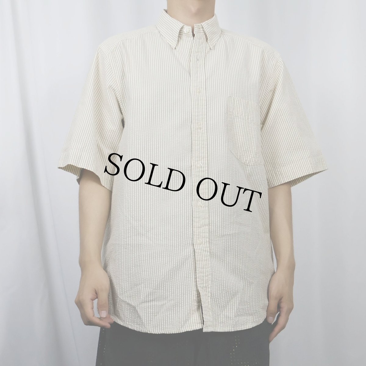 画像2: 【SALE】 90's GAP ストライプ柄 シアサッカー コットンボタンダウンシャツ M (2)