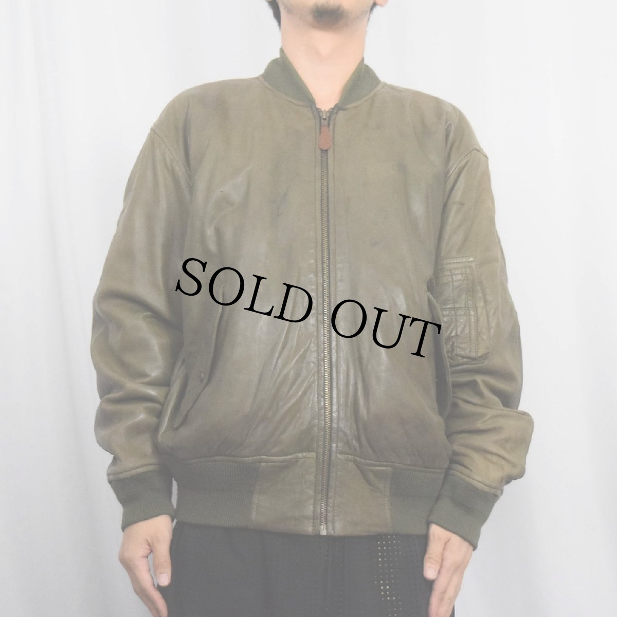 画像2: POLO Ralph Lauren "MA-1 TYPE" レザージャケット M (2)