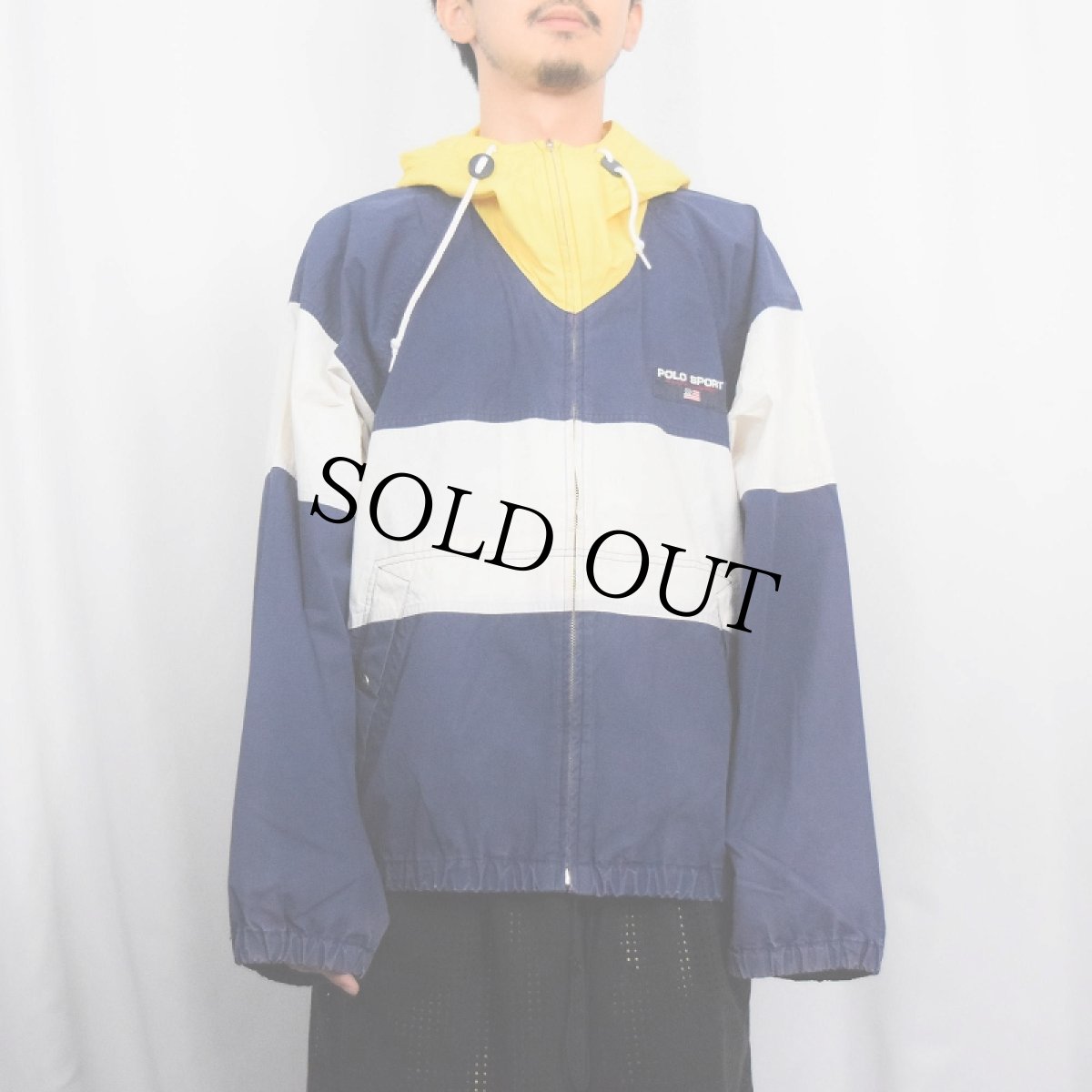 画像2: 90's POLO SPORT Ralph Lauren ロゴ刺繍 切り替えデザイン コットンジップパーカー L (2)