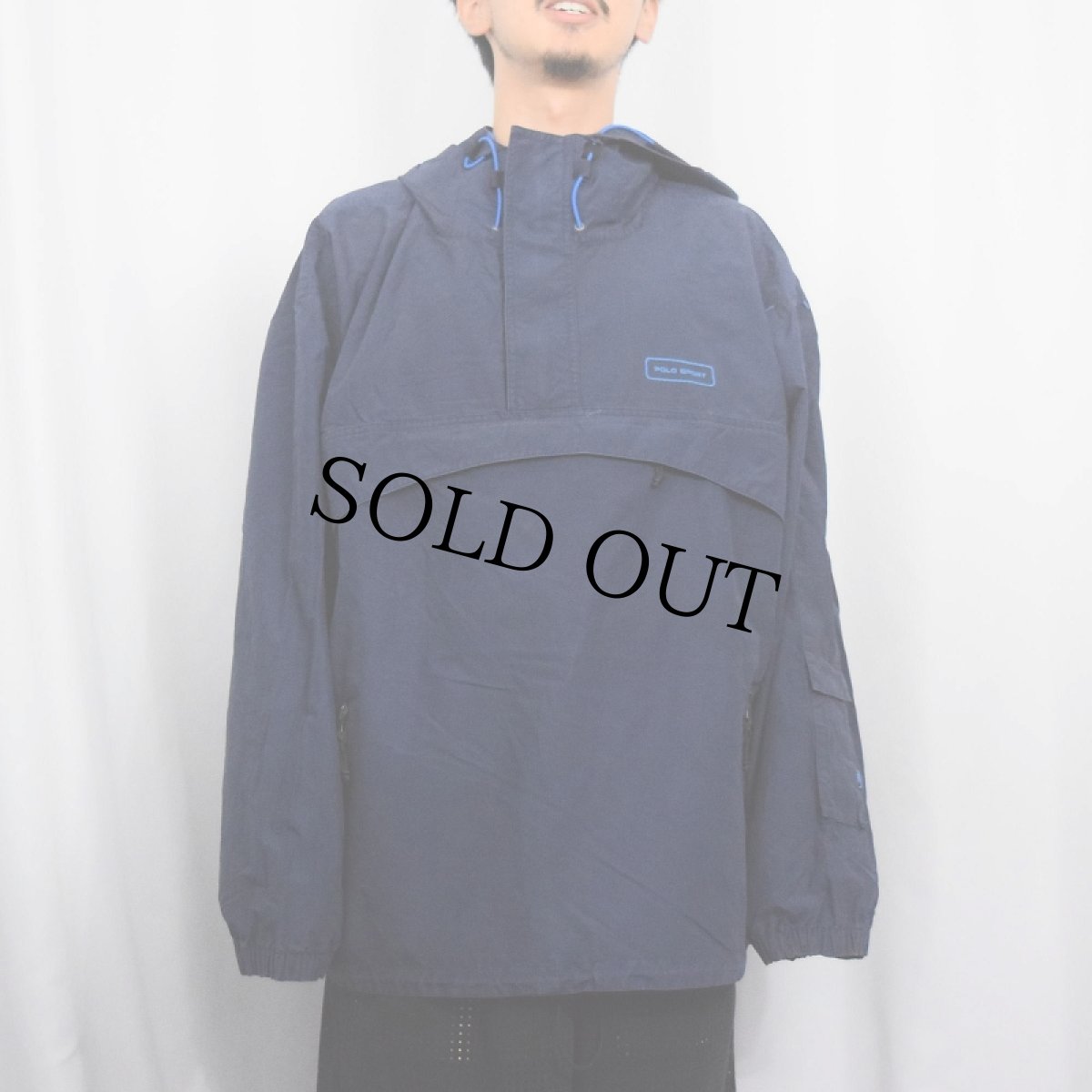 画像2: 90's POLO SPORT Ralph Lauren ロゴ刺繍 コットン×ナイロン アノラックパーカー NAVY XXL (2)