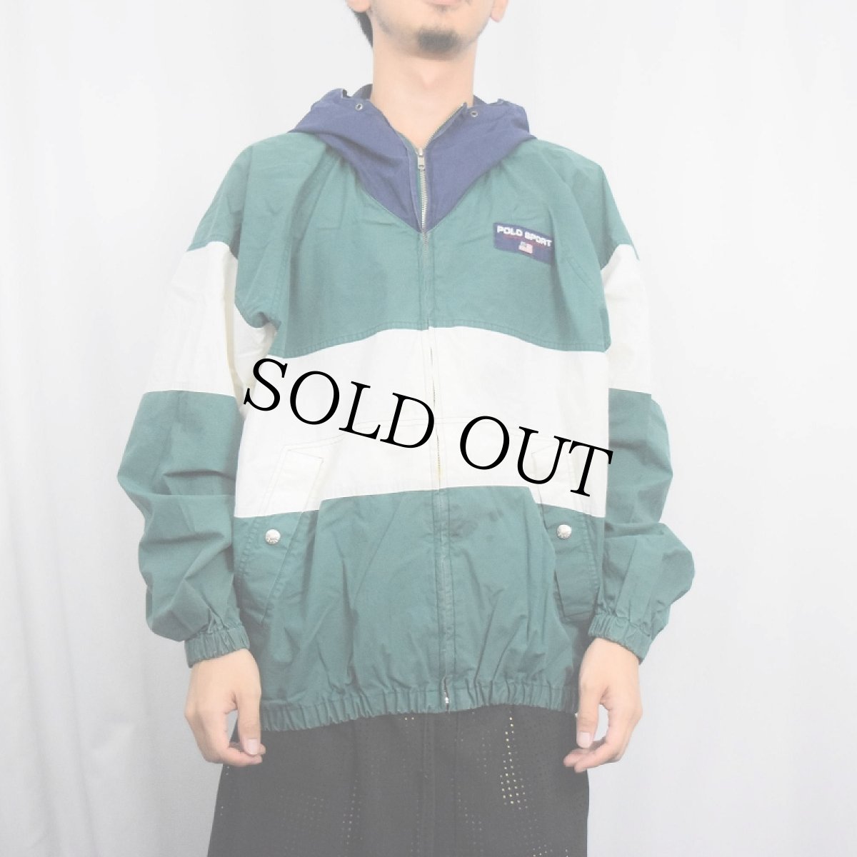 画像2: 90's POLO SPORT Ralph Lauren 切り替えデザイン コットンジップパーカー L (2)