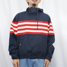 画像2: POLO Ralph Lauren ボーダー切り替え コットンアノラックパーカー NAVY M (2)