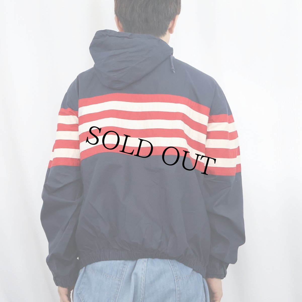 画像3: POLO Ralph Lauren ボーダー切り替え コットンアノラックパーカー NAVY M (3)