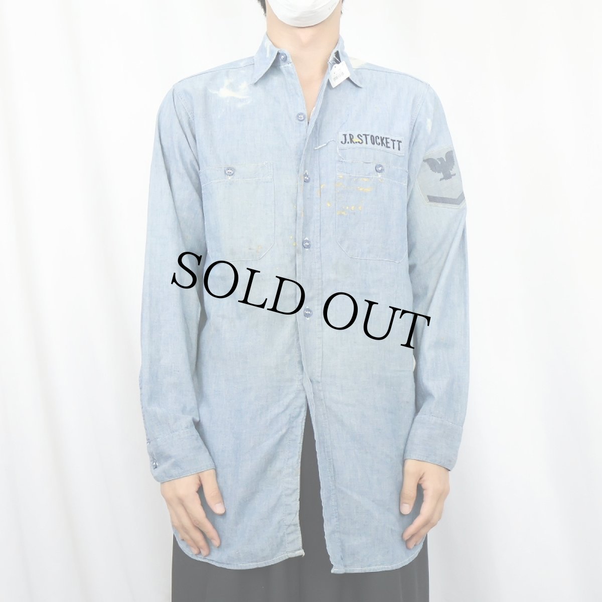 画像2: 60's U.S.NAVY シャンブレーシャツ size14 (2)