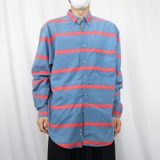 画像2: 80〜90's Eddie Bauer ボーダー柄 ボタンダウンコットンシャツ L (2)