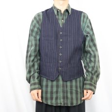 画像2: POLO Ralph Lauren ピンストライプ柄 ジレベスト NAVY M (2)