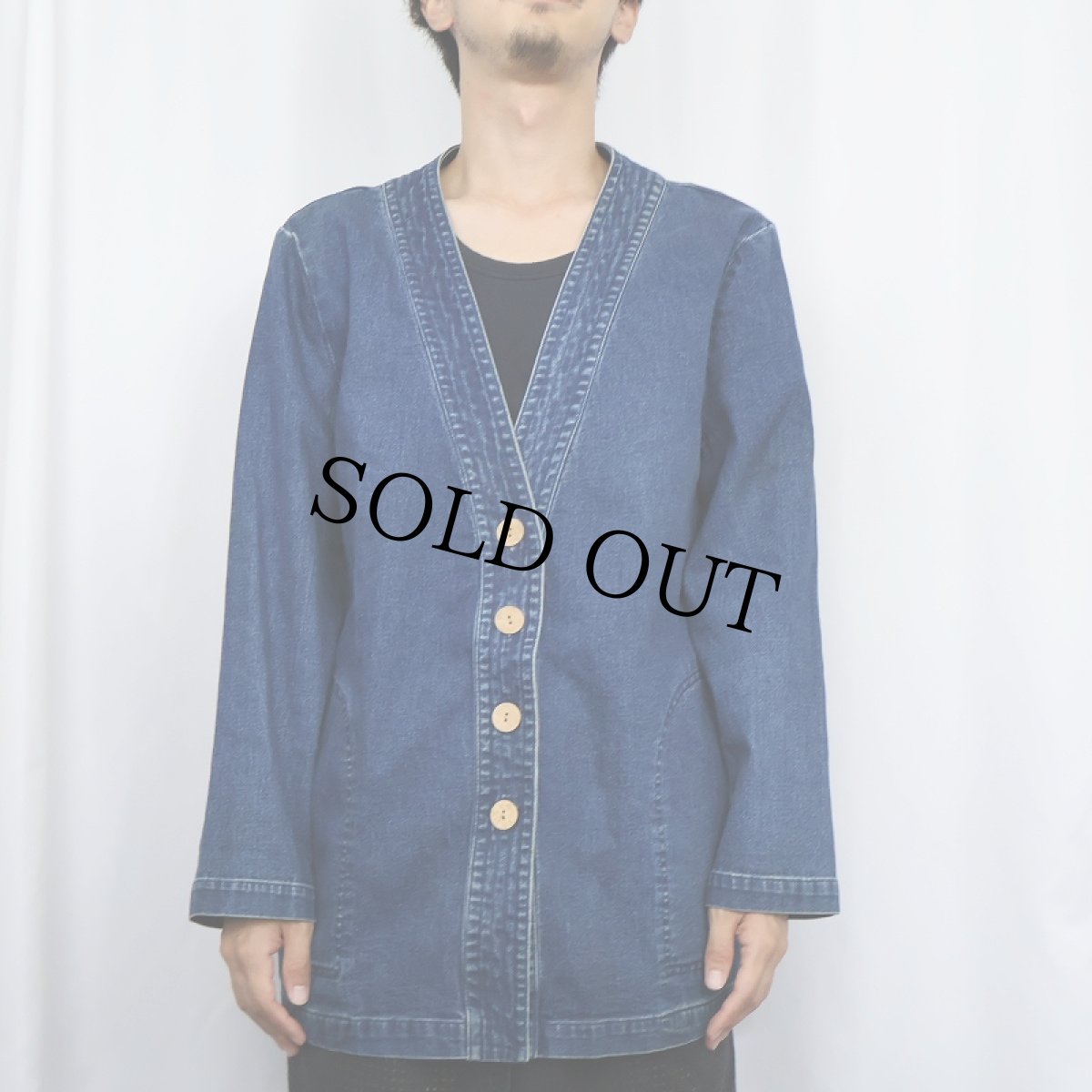 画像2: 90's TRAVEL SMITH ノーカラーデニムジャケット (2)