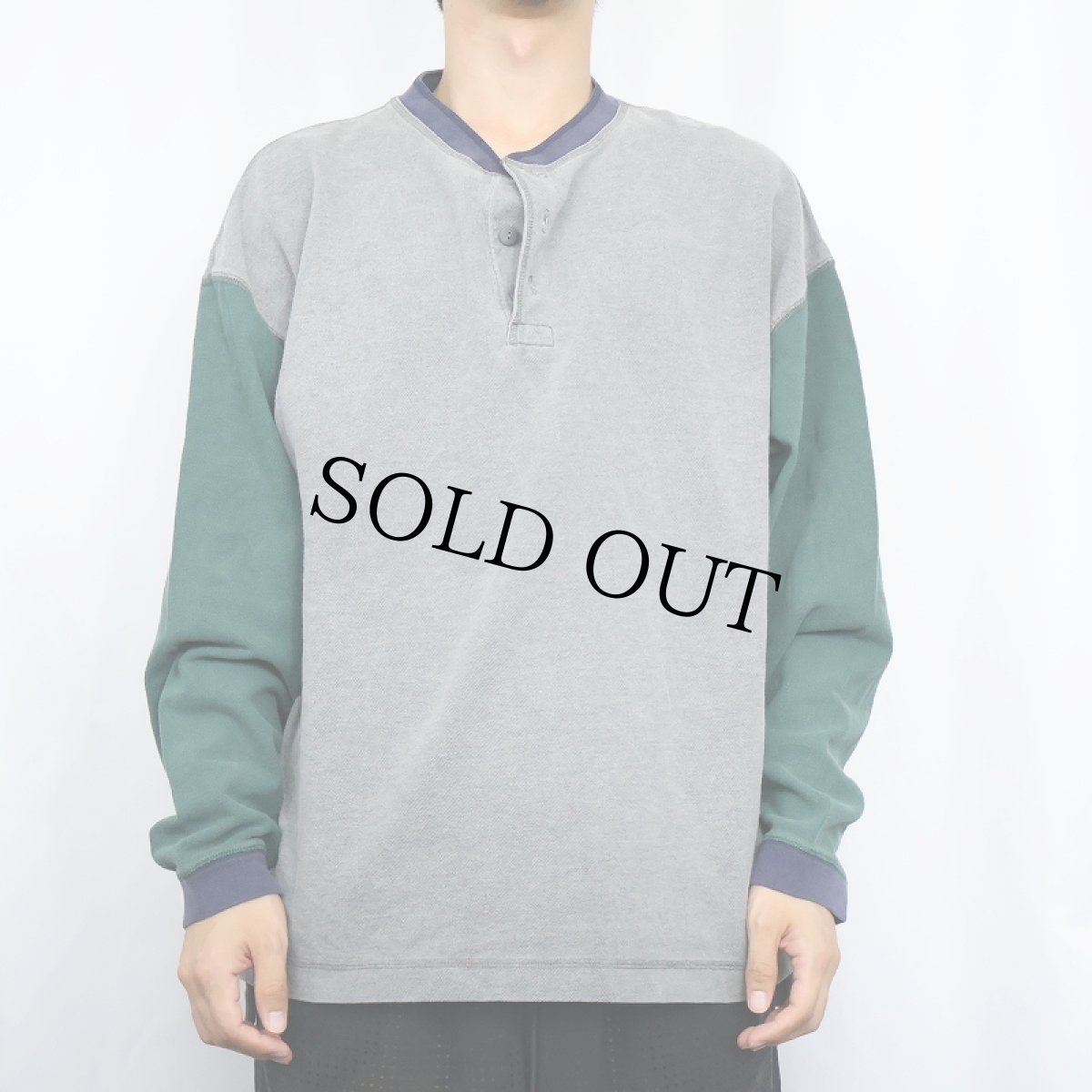 画像2: 90's GAP ヘンリーネック 鹿の子ロンT L (2)