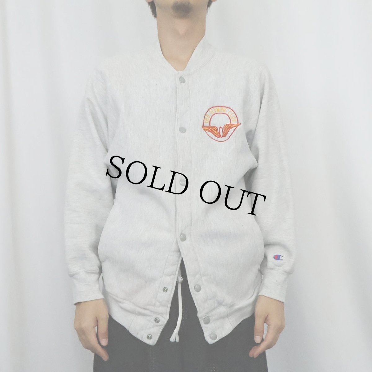 画像2: 90's Champion REVERSE WEAVE USA製 "THE OLYMPIC CLUB" 刺繍 スウェットスナップカーディガン M (2)