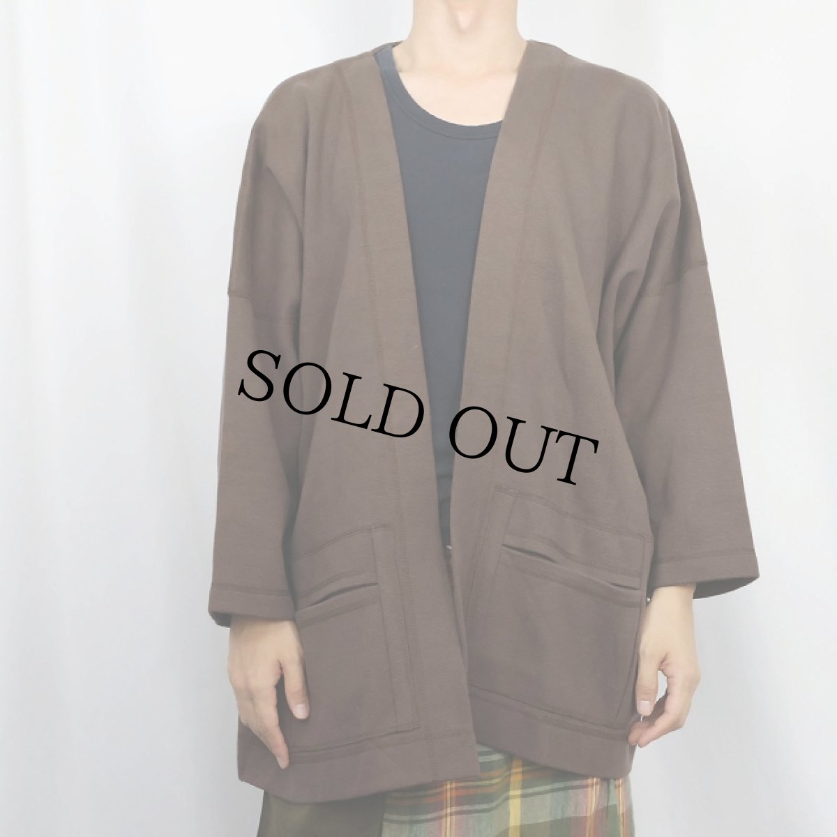 画像2: リブ編み スウェットカーディガン BROWN (2)