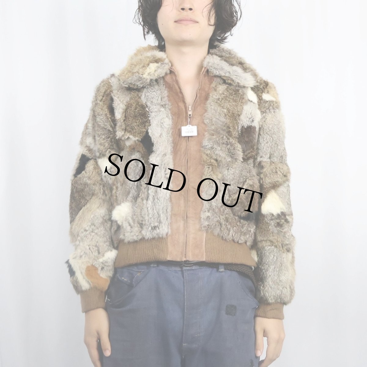 画像7: 70〜80's GNIUNE CHINA RABBIT FUR ラビットファージップジャケット L (7)