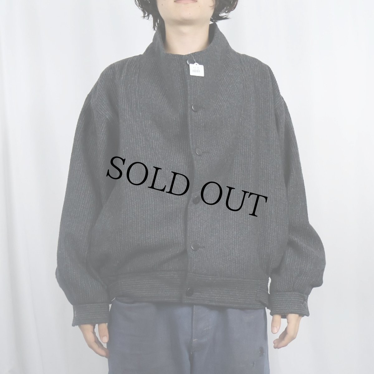 画像7: オフネック デザインウールジャケット DARK GRAY (7)