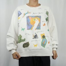画像2: 90's rel-e-vant products USA製 猫プリントスウェット L (2)