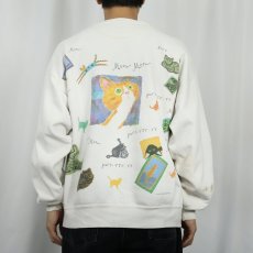 画像3: 90's rel-e-vant products USA製 猫プリントスウェット L (3)